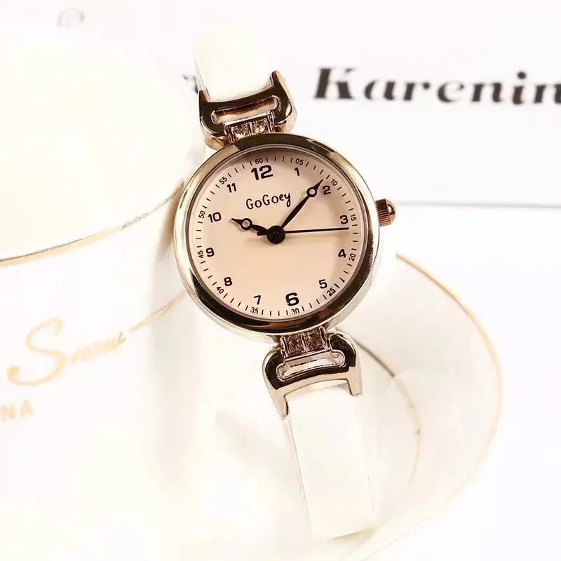 Retro High-end Round Dial Quartz Watches for Women PU Leather Strap Wristwatches Fashion Simple Temperament Girls Watch Gifts