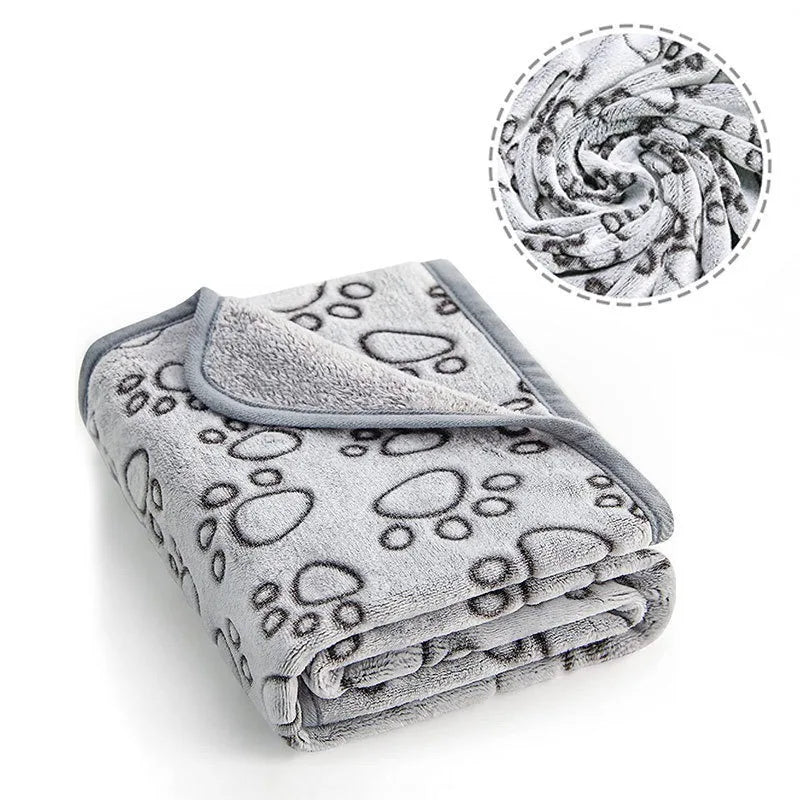 Paws Pattern Pet Blanket - Soft Fluffy Travel Mat & Bed for Cats and Dogs