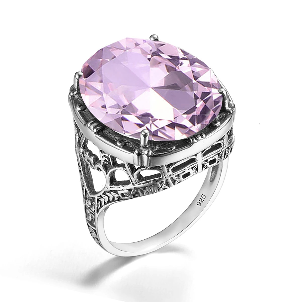 Real 925 Silver Women Amethyst Gemstone Ring Wedding Rings Handmade Processing Victorian Antique Jewelry