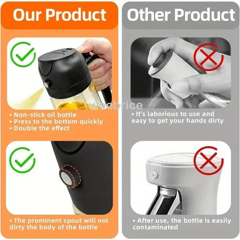 2in1 Kitchen Oil Sprayer Glass Bottle for Cooking Anti-leakage Olive Oil Bottle for BBQ Air Fryer Salad Steak Kitchen Supplies