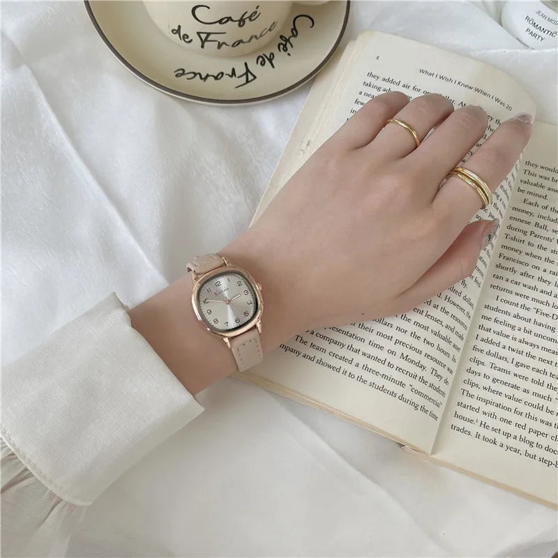 Simple Retro Exam Watch Female Student Art School Style Fashion Leather Band Wristwatch for Women Reloj Mujer Dropshipping