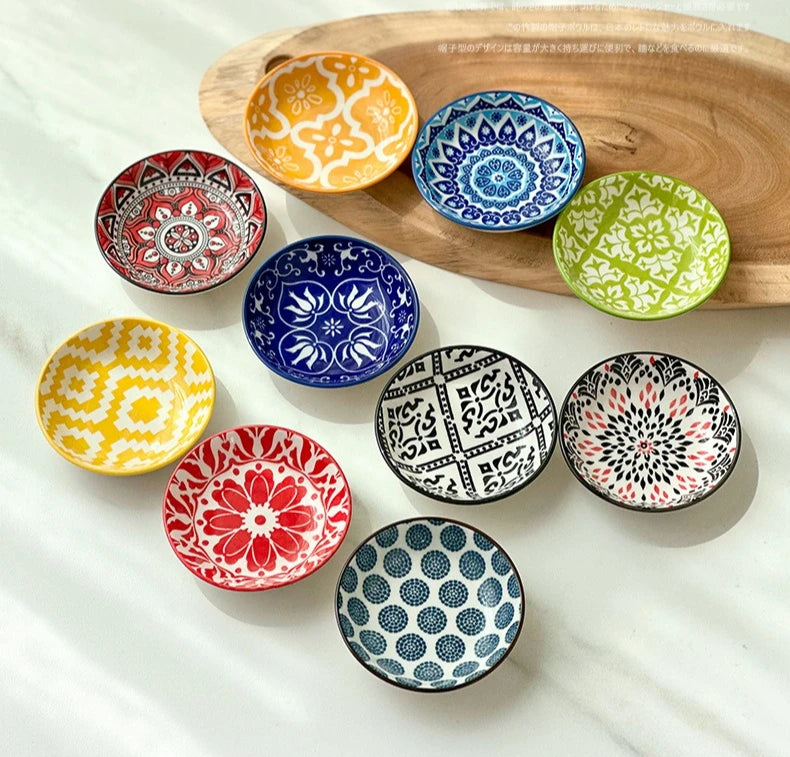 Bohemian Ceramic Sauce Vinegar Dish Plates Seasoning Dish Barbecue Dipped Sashimi Sushi Soy Snack Fruit Dessert Plates Tableware