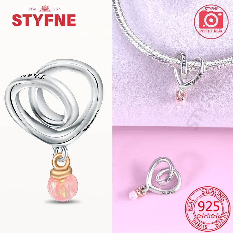925 Silver Rose Pink Flower Shiny Zircon Charm Beads For Original Charms Original Bracelet for Women DIY fine Jewelry Gift