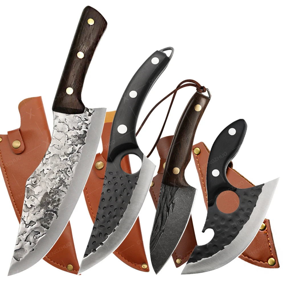 Handmade Forged Meat Cleaver Chef Knives Butcher Boning Knife Kitchen Knives Fishing Knife Fruit Barbecue Knife with Cover
