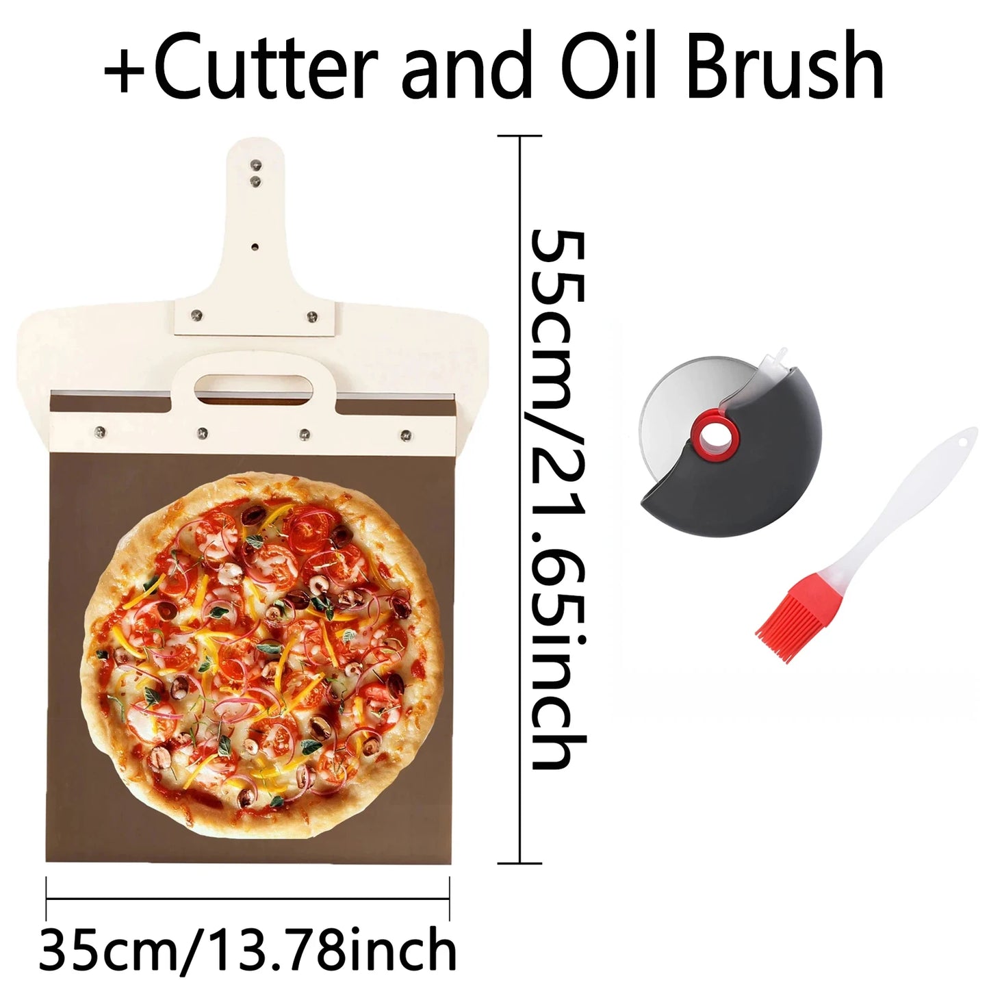 55*30cm Sliding Pizza Peel Shovel Removable Wooden Handle Pizza Spatula with High-temperature Resistant