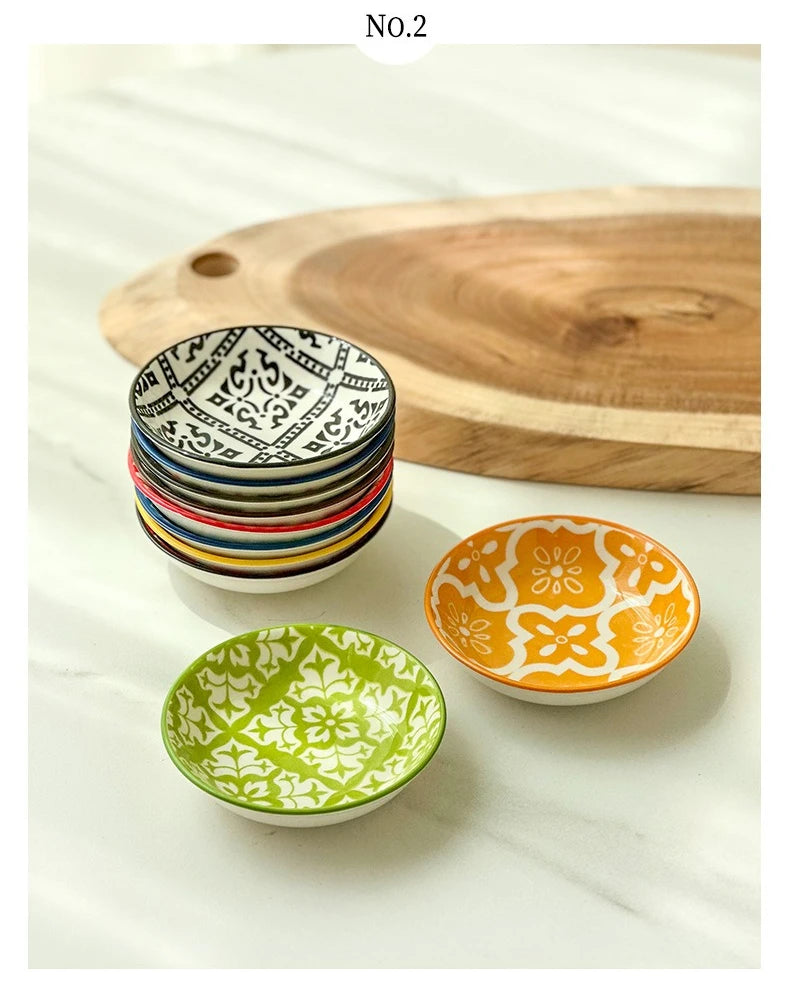 Bohemian Ceramic Sauce Vinegar Dish Plates Seasoning Dish Barbecue Dipped Sashimi Sushi Soy Snack Fruit Dessert Plates Tableware