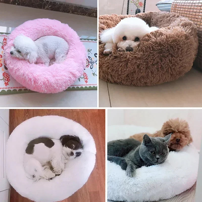 Self-Warming Round Pet Bed - Plush, Non-Slip Mat for Cats & Dogs
