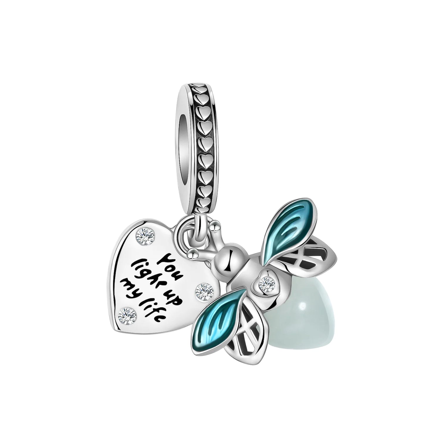 Authentic 925 Sterling Silver Luminous Firefly Charms Bee Light Bulb Beads Ring Earrings Fit Original Bracelets DIY Jewelry Gift