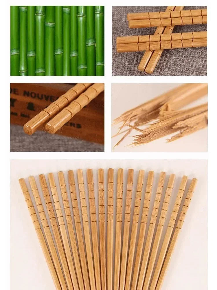 Handmade Natural Bamboo Wood Chopsticks Household Kitchen Bamboo Chopsticks 24cm Reusable Sushi Food Chopsticks Tableware