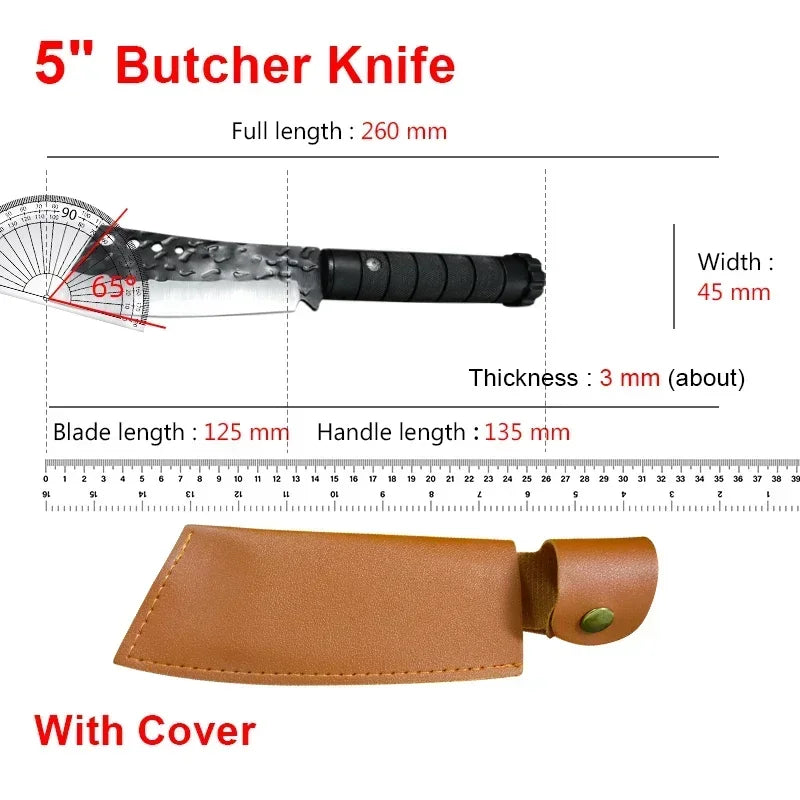 Handmade Forged Butcher Boning Knife Stainless Steel Knife Meat Cleaver Fruit Cutting Knife Plastic Handle Cooking Tools