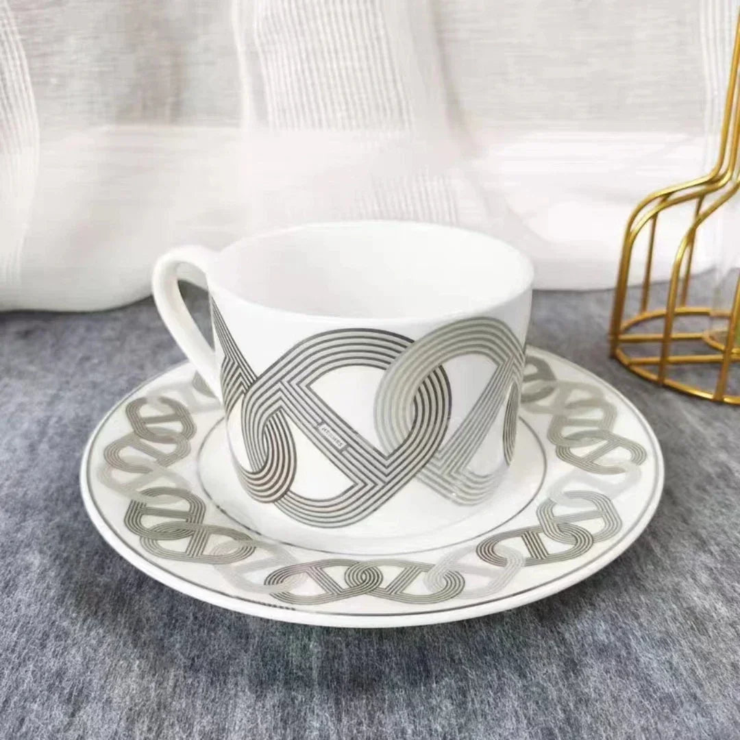 Simple European modern fresh ceramic western food plate, bone china steak decoration tableware runway, cup and plate