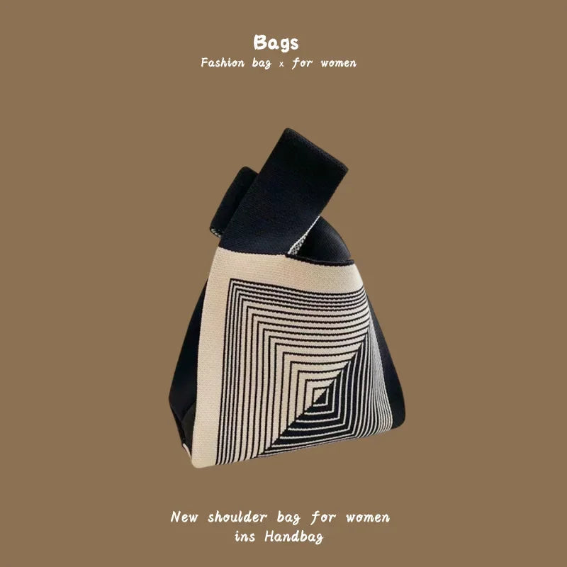 Women Handmade Knitted Small Handbag Casual Wrist Bag Versatile Shopper Mini Tote Bag Student Reusable Shoulder Bag Daily Use