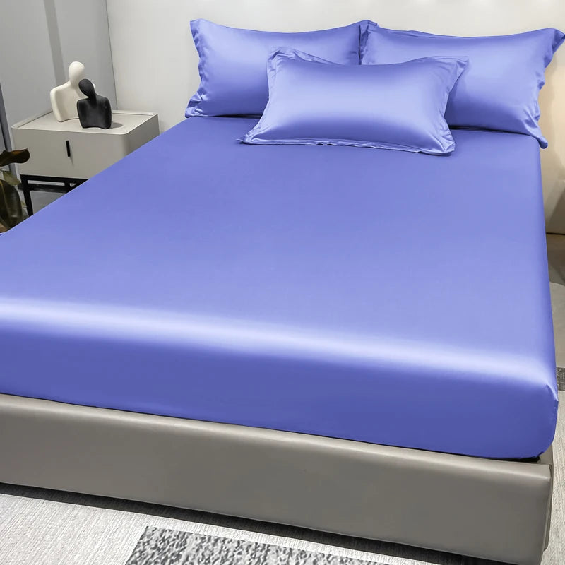 Modern Satin Ice Silk Solid Color Fitted Sheet – Smooth Bedroom Bedspread (Excluding Pillowcases)