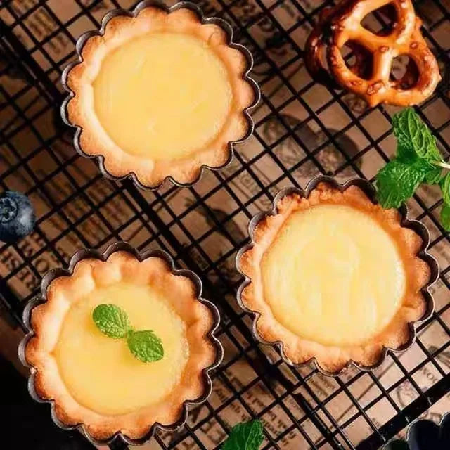 6pcs Round Square 4 Inch Molds with Removable Bottom Non-Stick Tart Quiche Flan Pan Carbon Steel Cake Baking Form Bakeware Tool