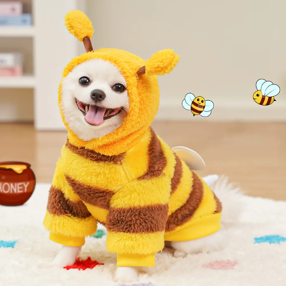 Bee-Themed Pet Hoodie – Warm Fleece Costume for Dogs & Cats