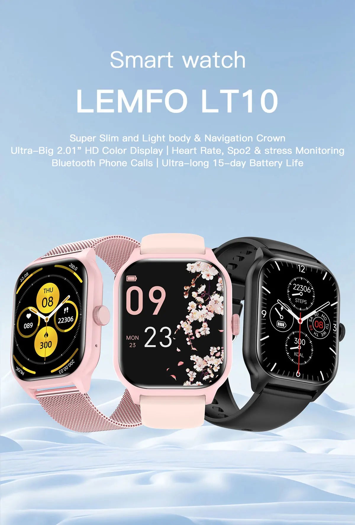LEMFO LT10 Smart Watch Android Gift Bluetooth Call Smartwatch Touch Dial Music Fitness Tracker Sports Watches