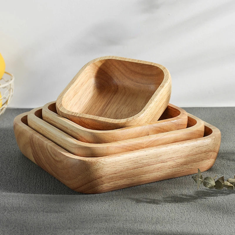 1pcs Japanese Square Wooden Bowl High-grade Creative Oak Fruit Salad Bowl Dessert Snacks Bowl Kitchen Accessories