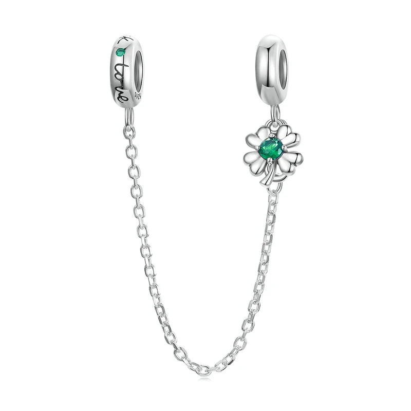 WOSTU 925 Sterling Silver Amimal Safety Chain Heart Key Flower Pendant CZ Charms Stopper Fit Original Bracelet DIY Fine Jewelry