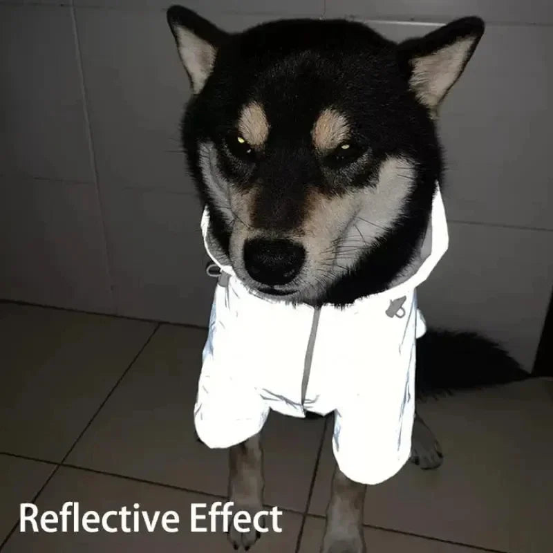 Reflective Space Suit Dog Raincoat - Waterproof Hoodie for All Sizes