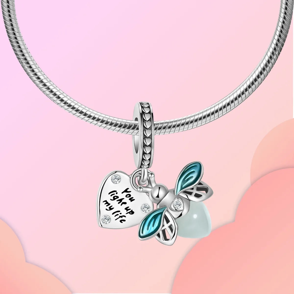Authentic 925 Sterling Silver Luminous Firefly Charms Bee Light Bulb Beads Ring Earrings Fit Original Bracelets DIY Jewelry Gift