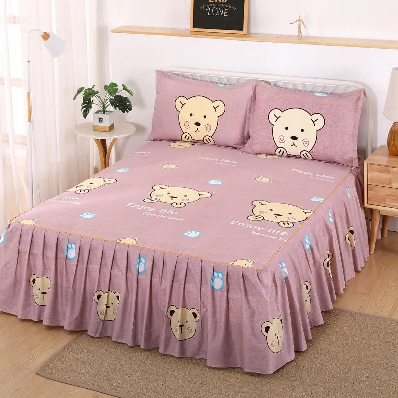 Bed Sheet Set Flower Bedspread - Non-Slip Bed Dress Sheet for King/Queen Size (1.5M/1.8M/2M) Beds Soft Home Bedding Cover
