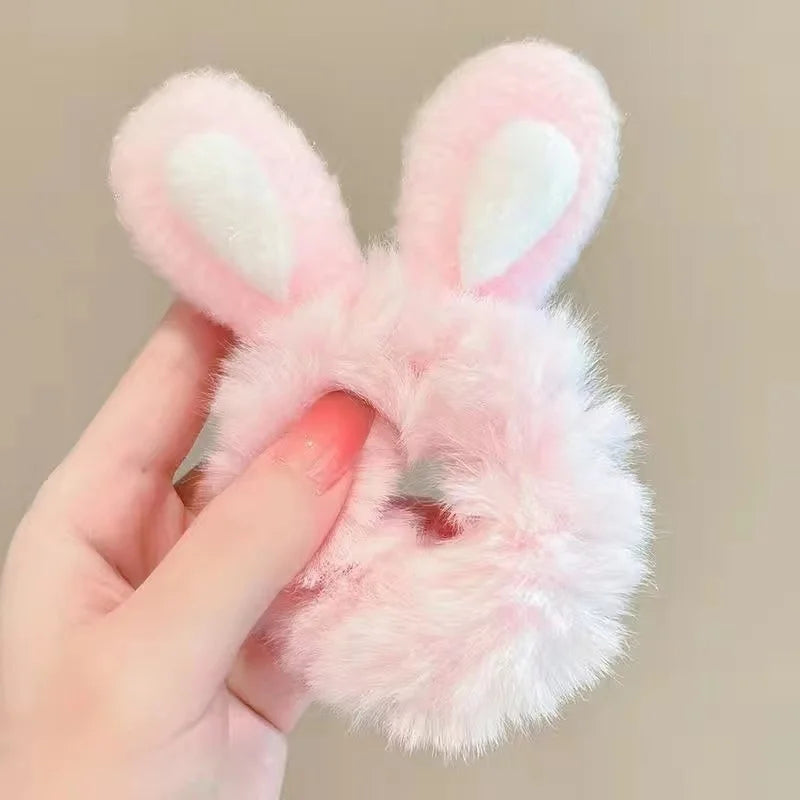 1PC 3D Plush Bunny Ear Hair Ties for Girls & Women