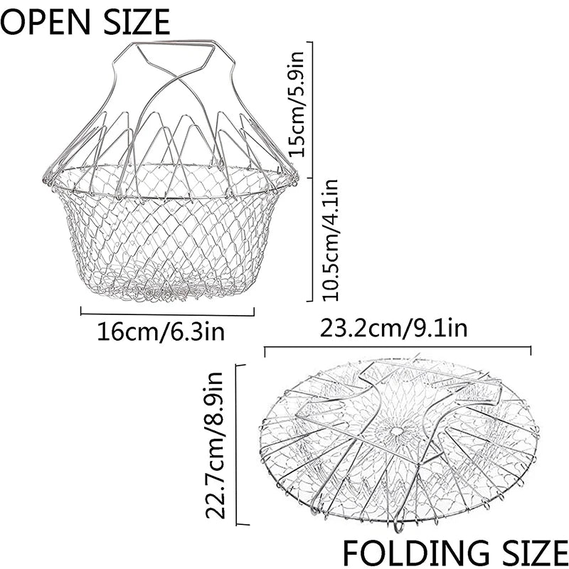 1PC Stainless Steel Deep Fry Basket Telescopic Foldable Frying Basket Kitchen Wire Mesh French Chip Frying Serving