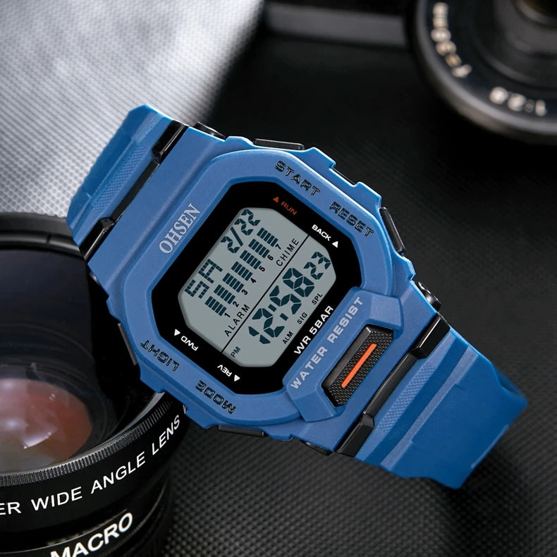 Outdoor Sport Digital Watches for Men Green Silicone Waterproof Tactical Electronic Men's Watch Big Dial Clock relogio masculino