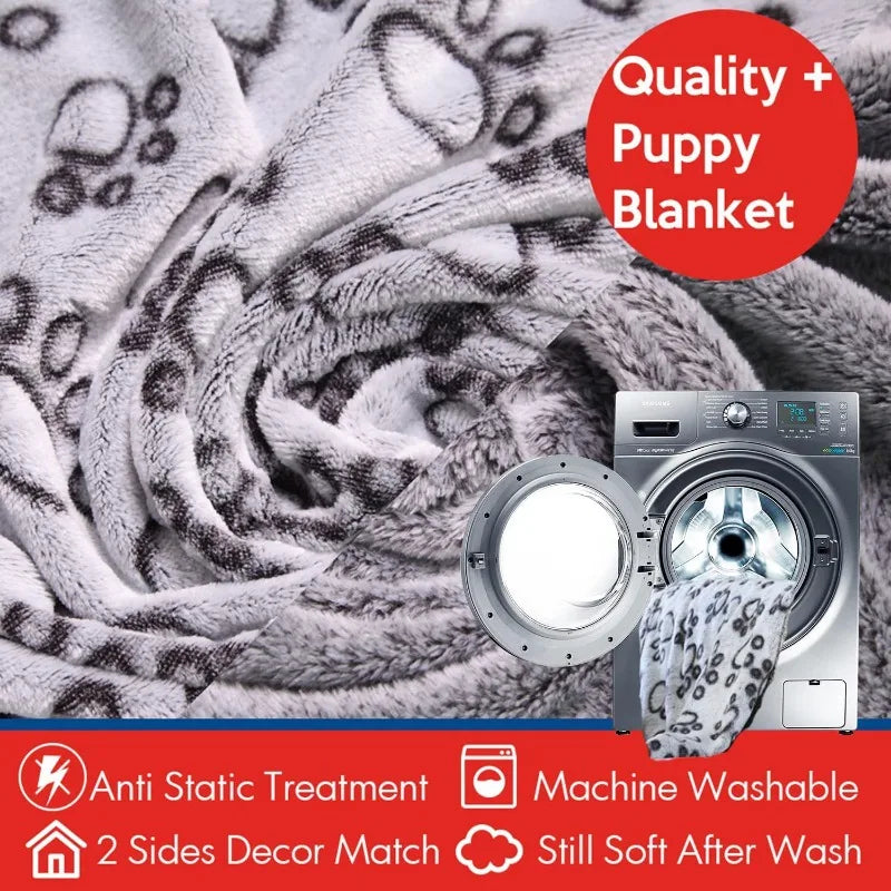 Paws Pattern Pet Blanket - Soft Fluffy Travel Mat & Bed for Cats and Dogs