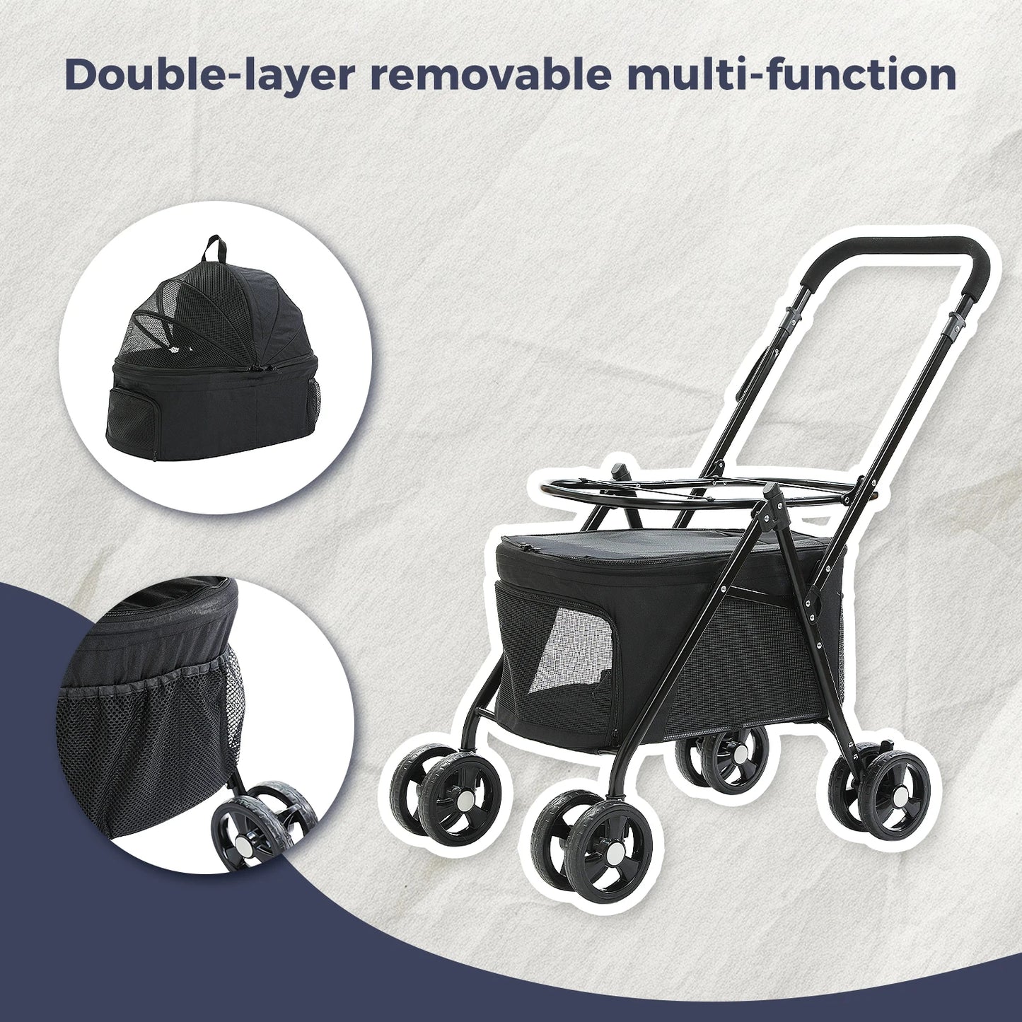 4-Wheel Pet Jogger - All-Terrain Stroller with Storage Basket
