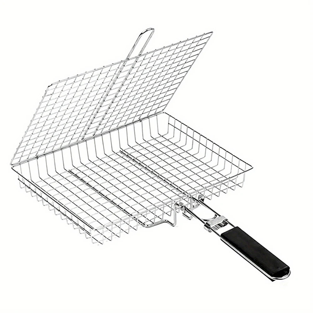 Grill Basket Stainless Steel Folding Grilling Baskets Outdoor Camping BBQ Rack Vegetable Steak Tool For Picnic Party Barbecue