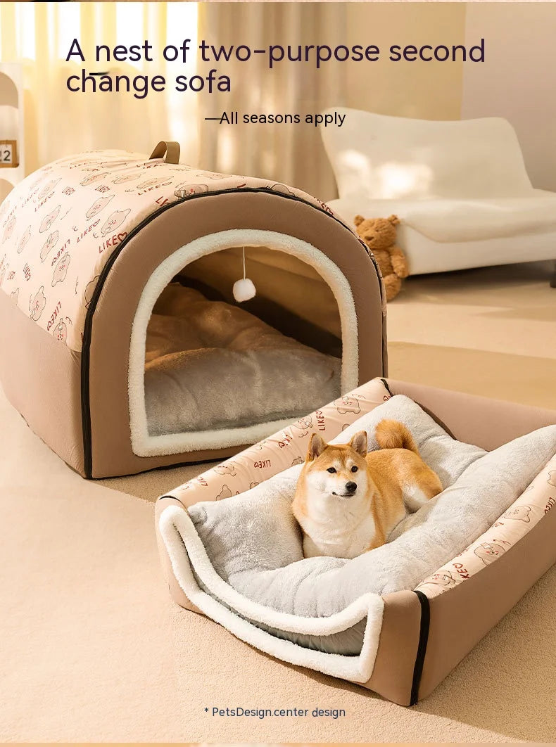 Extra Large Dog Bed - Winter Warm House-Style Bed with Removable Cover