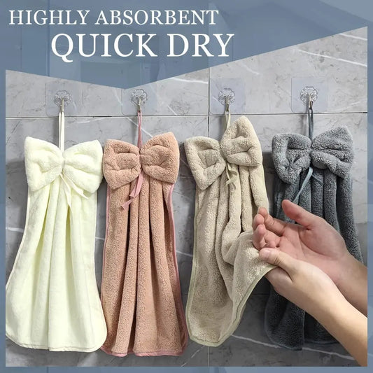 Hand Towel Household Bow Hanging Type Absorbent Towels Kitchen Wipe Handkerchief Solid Color Kitchen Supplies
