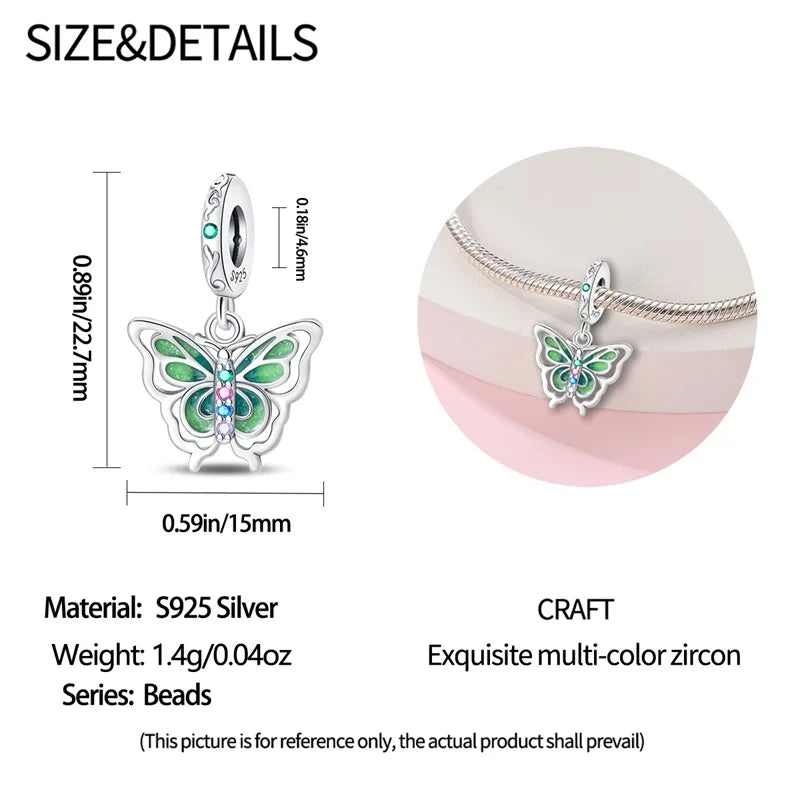 925 Silver Plating Colorful Butterfly Insect Animal Charms Beads Sparkling Zircon Fit Qikaola 925 Original Bracelets DIY Jewelry