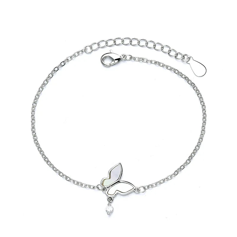 VENTFILLE 925 Silver Diamond-Studded Butterfly Bracelet Women's Fashion Temperament Flower Adjustable Bracelet
