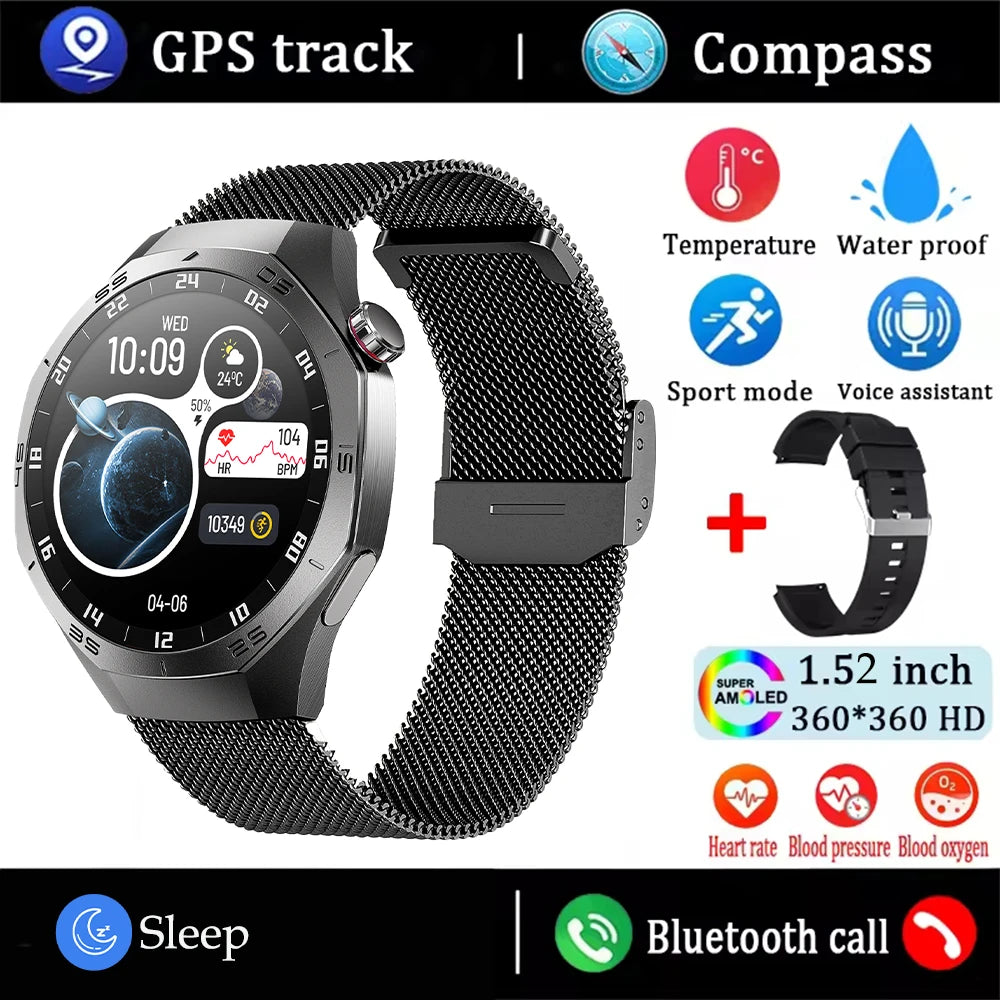 New For Android and ios Smart Watch Men AMOLED Screen GPS Motion trajectory Heart Rate Bluetooth Calls SmartWatch Waterproof