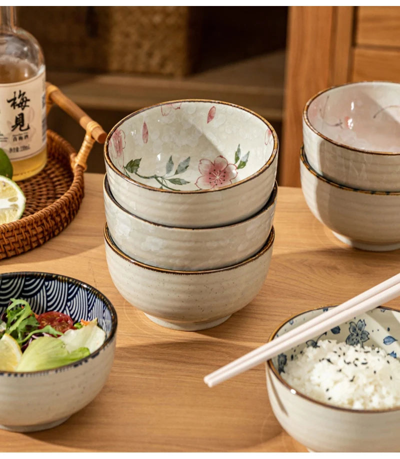 Japanese Style Ceramic Bowl Household Round Tableware Lunch Rice Milk Oats Vegetable Fruit Breakfast Bowls Personal Items