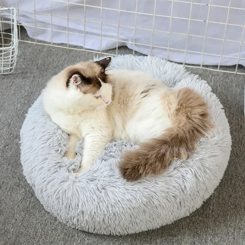 Self-Warming Round Pet Bed - Plush, Non-Slip Mat for Cats & Dogs