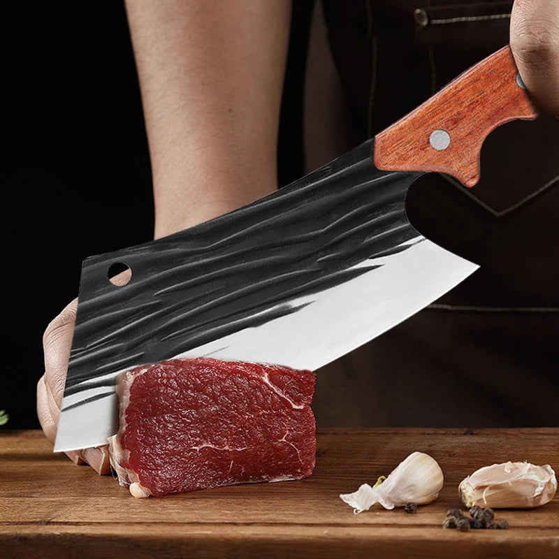 Forged Kitchen Chef Knives Laser Pattern High Carbon Clad Steel Meat Fish Fruit Vegetables Slicing Butcher Cleaver Knife