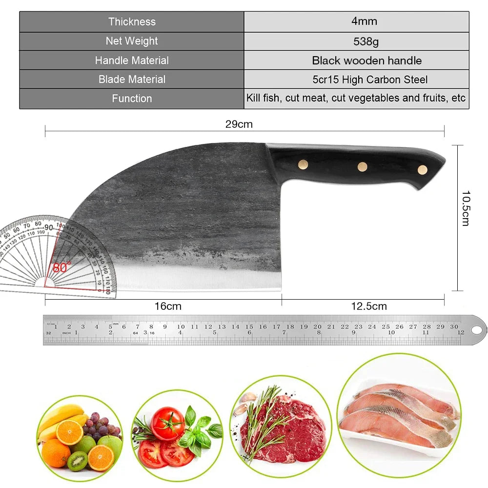 Handmade Forged Cleaver Knife Chef Knife High Hardness Steel Blade Full Tang Butcher Slaughter Pro Kitchen Chopping Slicing Tool