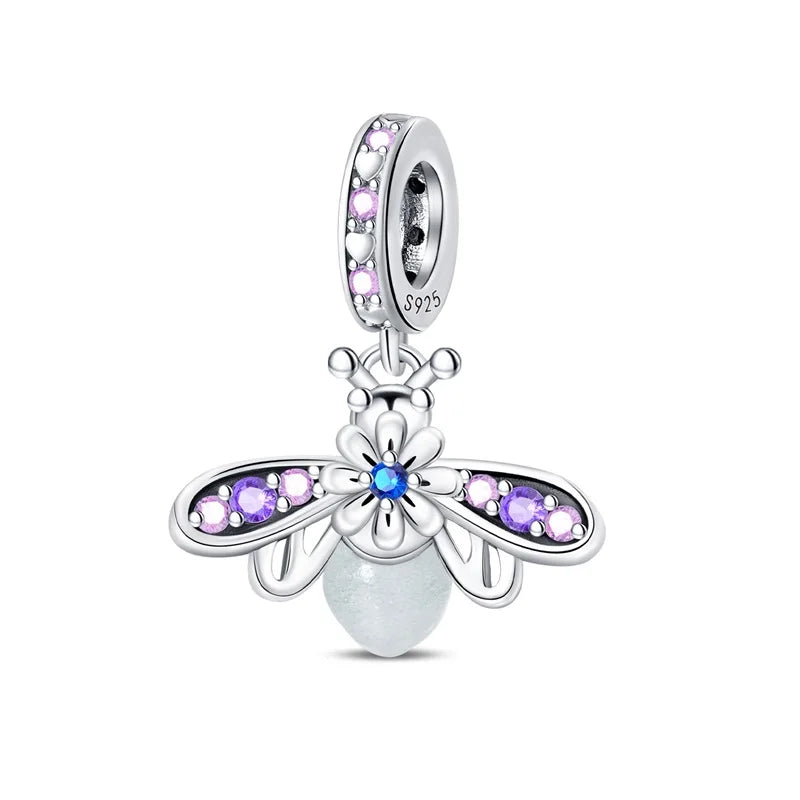 100% 925 Sterling Silver Creative Blue Luminous Firefly Charms Pendants Fit Qikaola 925 Original Bracelets DIY Birthday Jewelry