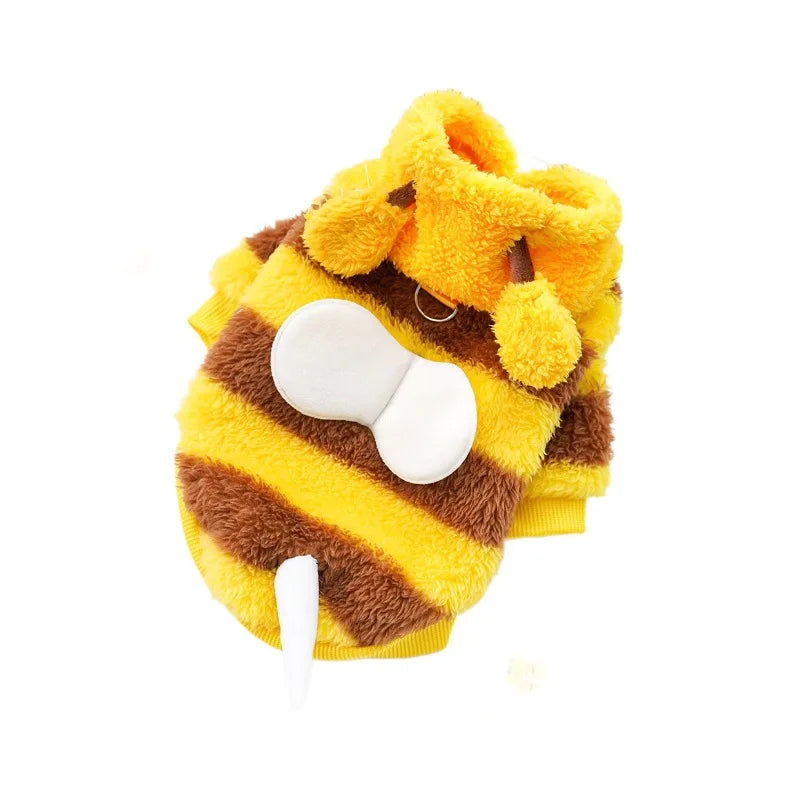 Bee-Themed Pet Hoodie – Warm Fleece Costume for Dogs & Cats