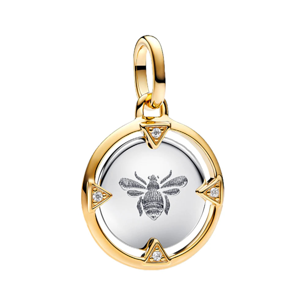 New 925 Sterling Silver Two Tone Golden Sunflower Lucky Stars Charm Fit Bracelet & Necklace Sun Moon Diamond Charm Jewelry DIY