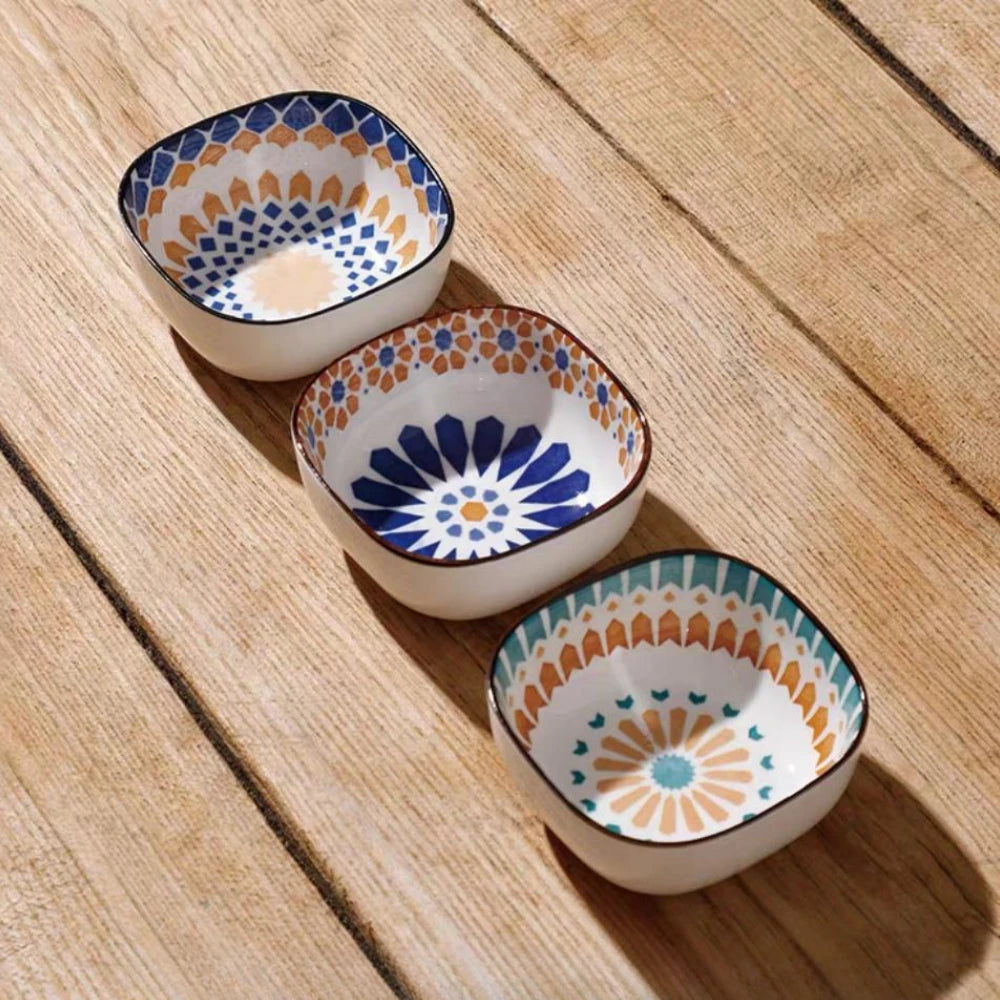 Bohemian style ceramic bowl household sauce bowl small square bowl Japanese snack bowl creative pickle dish