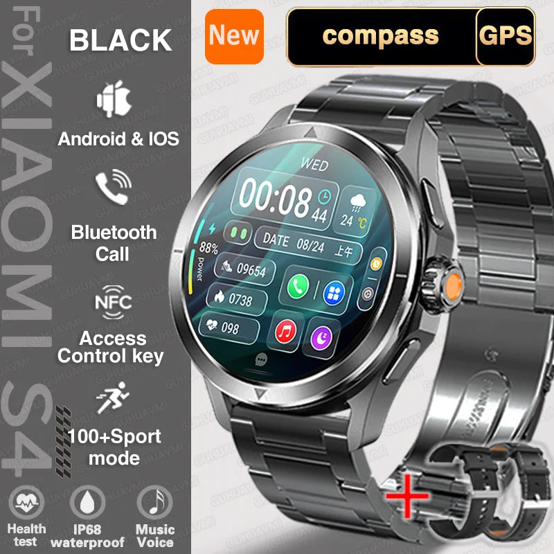 S4 Ultra Outdoor Sport Smart Watch Men AMOLED HD Screen NFC GPS Compass Heart rate Waterproof Bluetooth Call SmartWatch