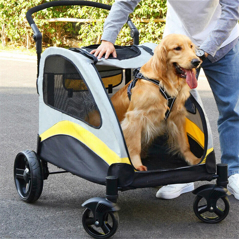 Premium 4-Wheel Dog Stroller - Foldable Pet Jogger for All-Size Dogs