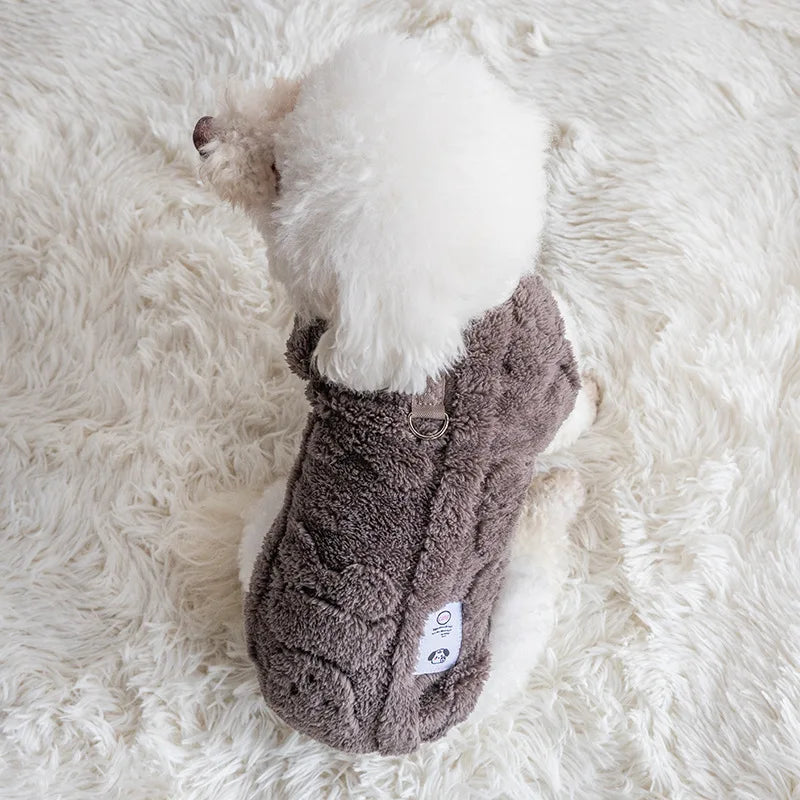Cozy Bear Fleece Vest for Dogs & Cats - Winter Pet Apparel with Leash Buckle