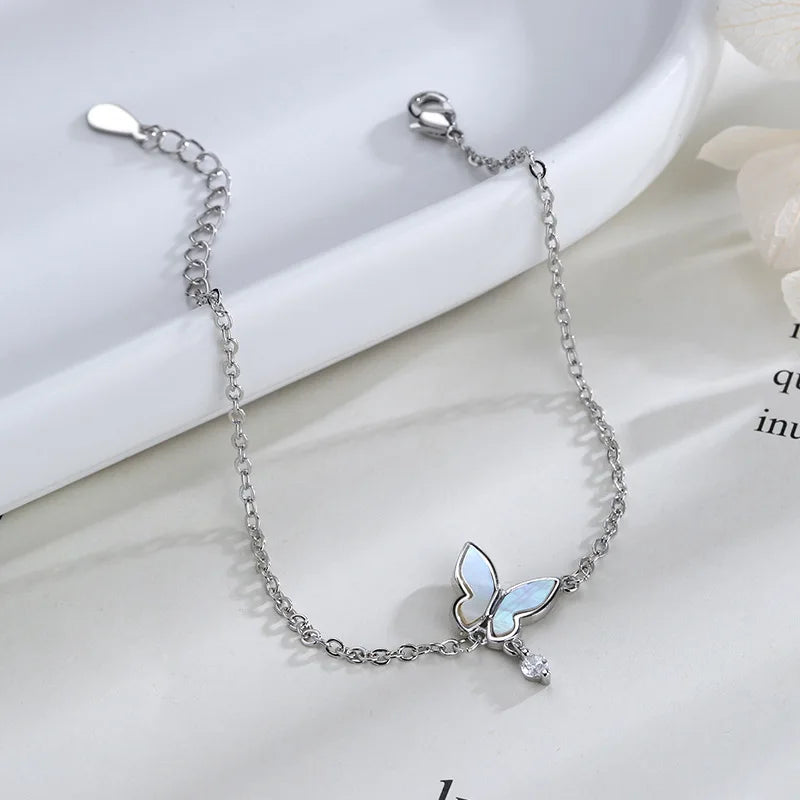 VENTFILLE 925 Silver Diamond-Studded Butterfly Bracelet Women's Fashion Temperament Flower Adjustable Bracelet