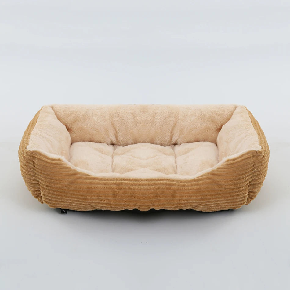 Plush Square Pet Bed - Calming Sofa Cushion for Cats & Small/Medium Dogs