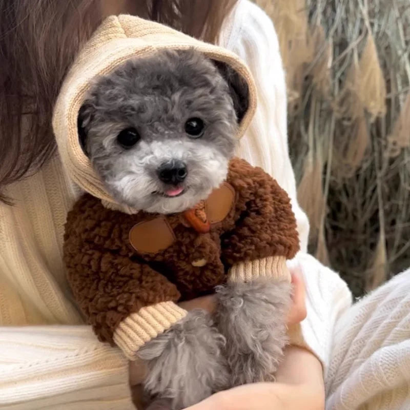 Cozy Fleece Dog Coat - Bear-Design Winter Jacket for Small Breeds